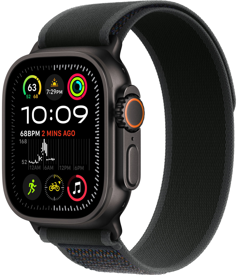 Apple Watch Ultra 2 2024 49mm Black Titanium Case with Black Trail Loop M/L