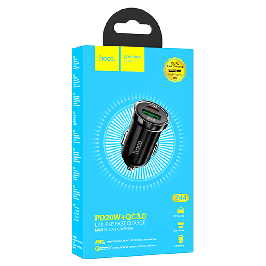 Автомобильное зарядное устройство Hoco Z44 Leading USB-A + USB-C 38W (Black)