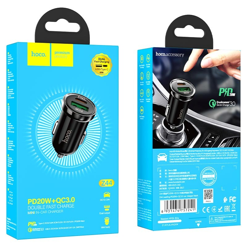 Автомобильное зарядное устройство Hoco Z44 Leading USB-A + USB-C 38W (Black)