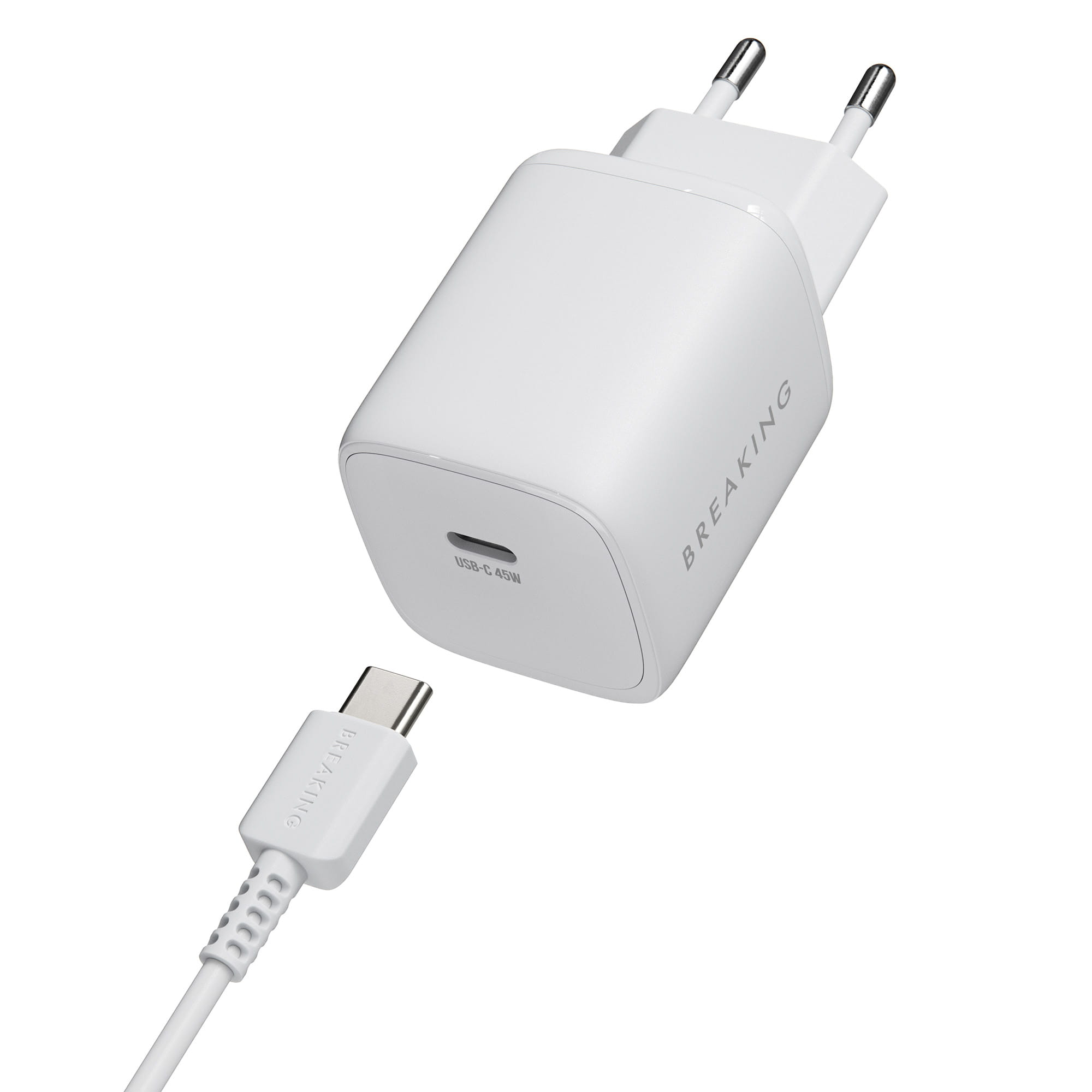 Адаптер Breaking P-21 GaN USB-C 45W с кабелем USB-C 1m (White)