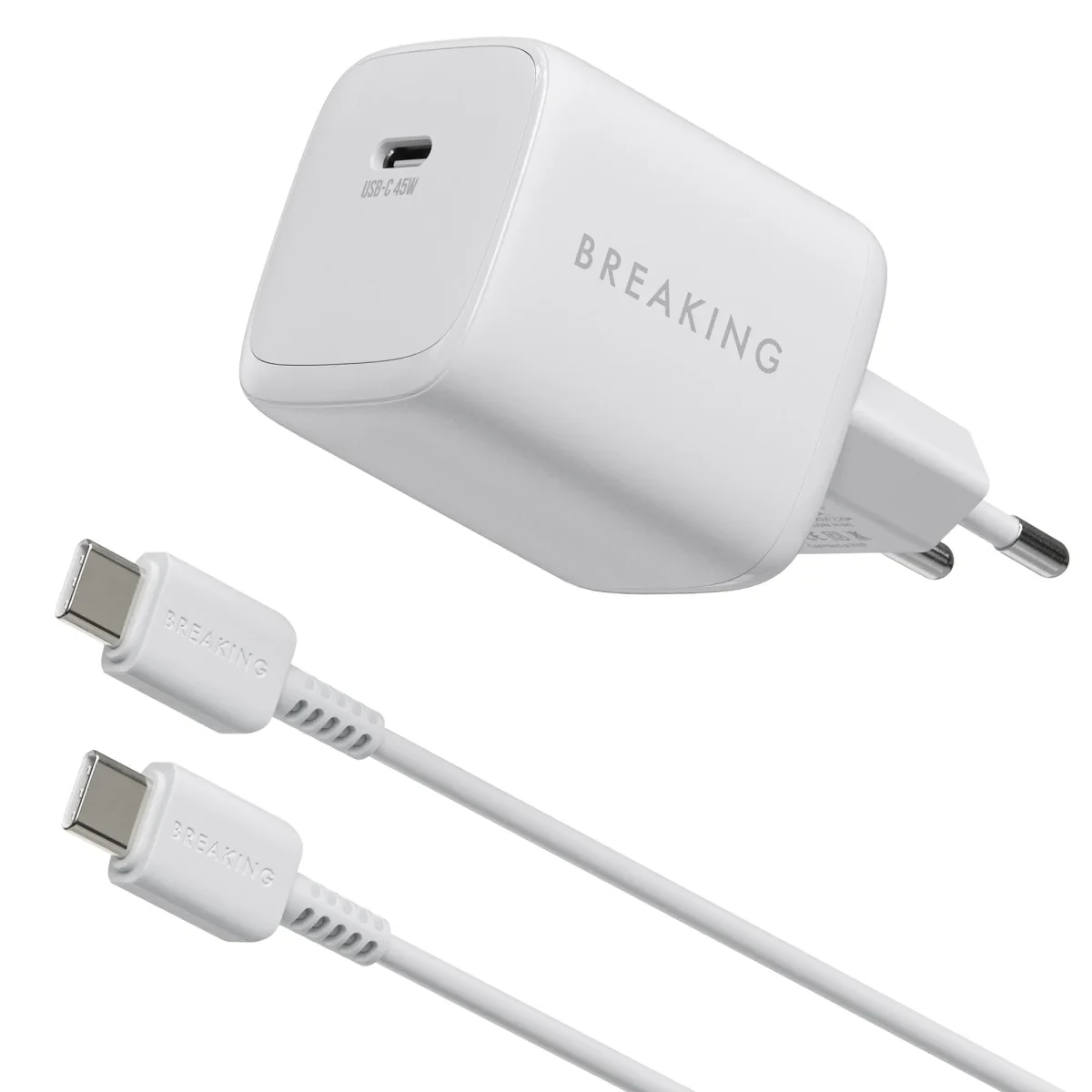Адаптер Breaking P-21 GaN USB-C 45W с кабелем USB-C 1m (White)