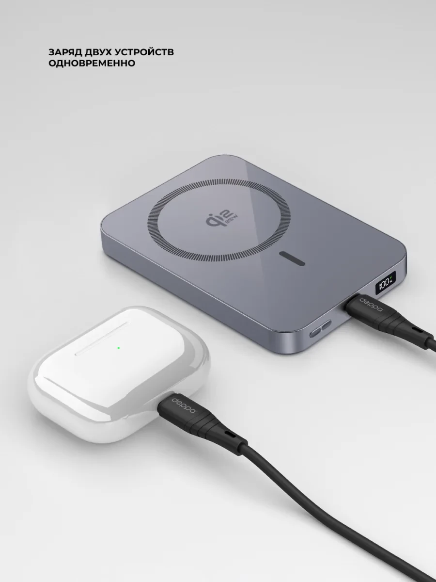 Внешний аккумулятор Deppa NRG Max  Qi2.2 10000 мА-ч, 25Вт MageSafe,