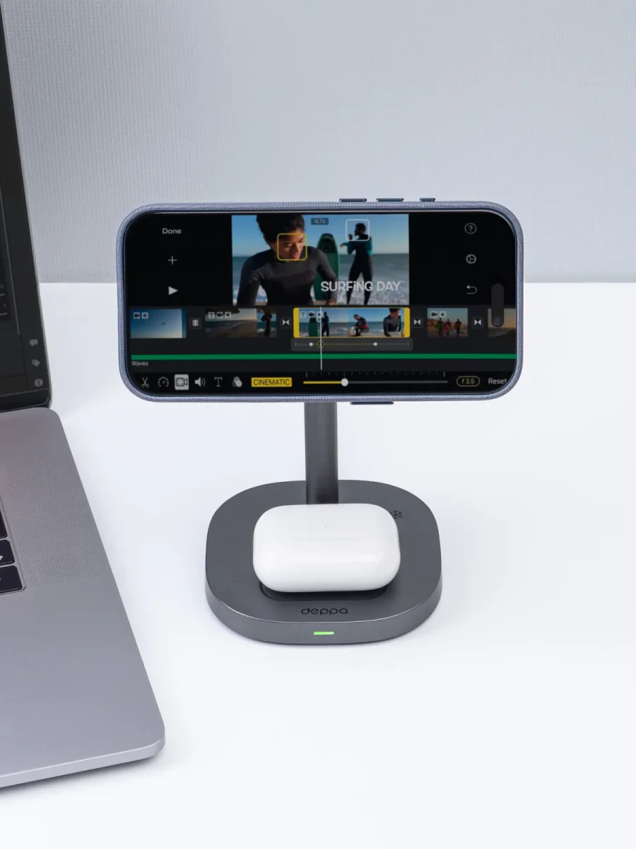 Беспроводная зарядная станция Deppa EVO Power 3 в 1 MagSafe 15W (Gray)