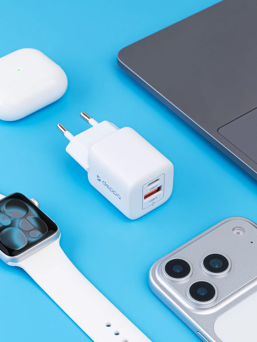 Адаптер Deppa GaN Wall USB-A + USB-C 20W (White)