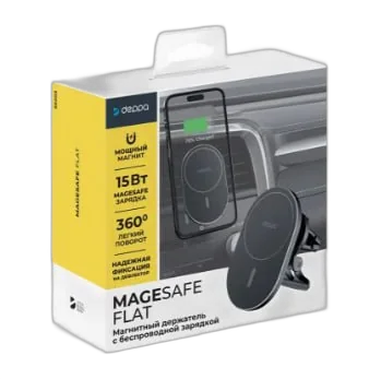 Автомобильный держатель Deppa Flat MagSafe с беспроводной зарядкой (Black)