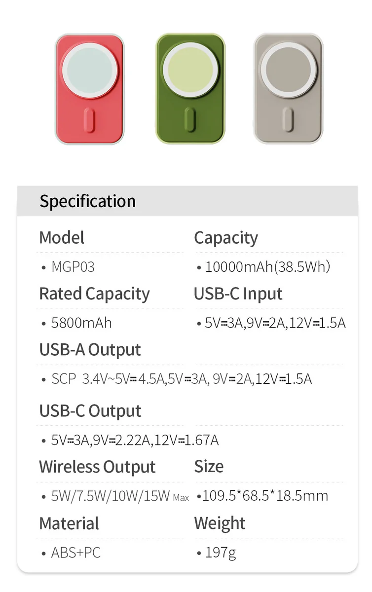 Внешний аккумулятор MangoTek MagSafe MGP03 10000mAh (Red)