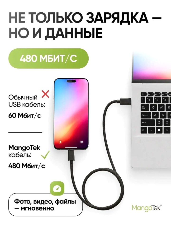 Кабель магнитный MangoTek MGCC16 USB-C - USB-C 240W 1м (Black)