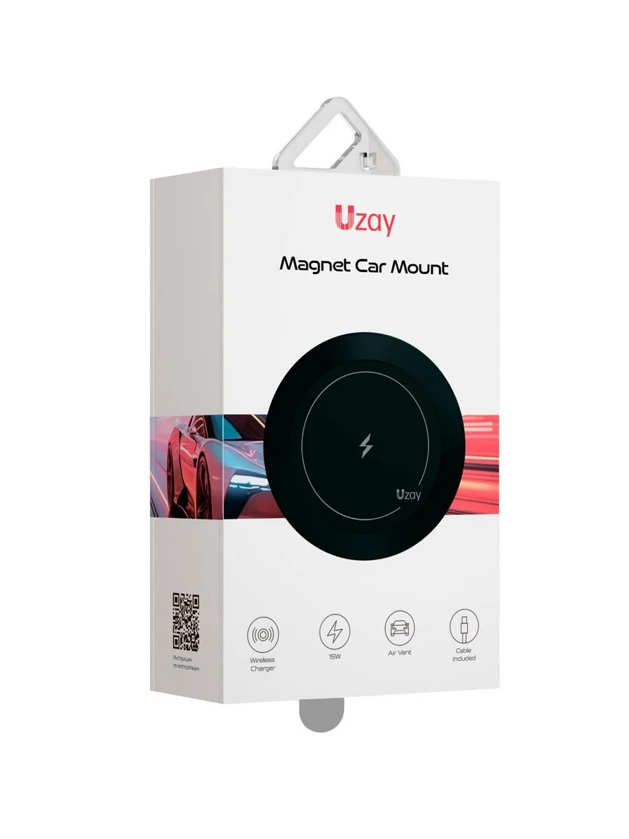 Автомобильный держатель Uzay Magnet Car Mount MagSafe с беспроводной зарядкой (Black)