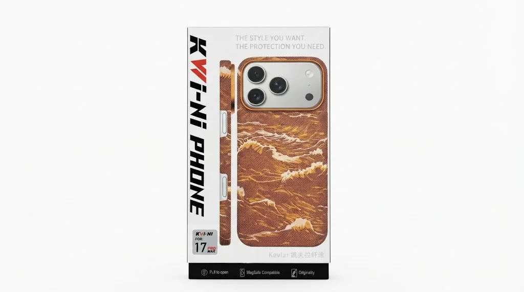 Чехол Kwi-Ni с MagSafe для iPhone 17 Pro Max / 18 Pro Max под карбон волны коричневый