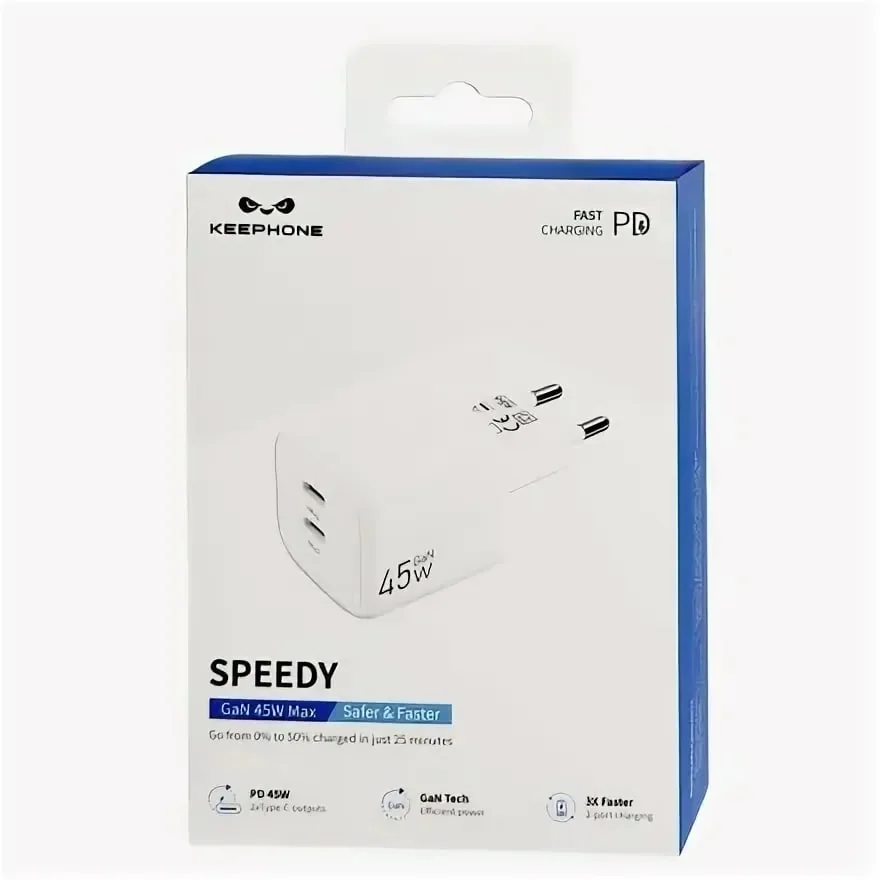 Адаптер Keephone Speedy 2xUSB-C 45W (White)
