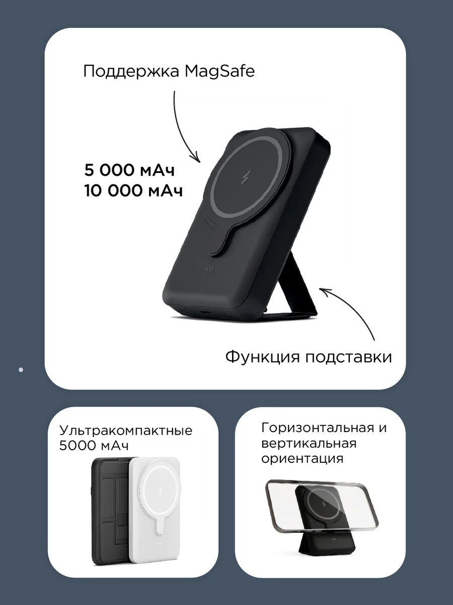 Аккумулятор внешний VLP Magsafe PowerBank 10000 mAh, 3A, USB-C, черный