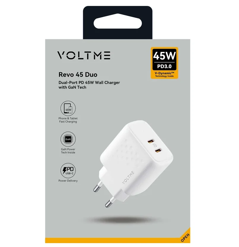 Адаптер VOLTME Revo Duo GaN 2xUSB-C 45W (White)