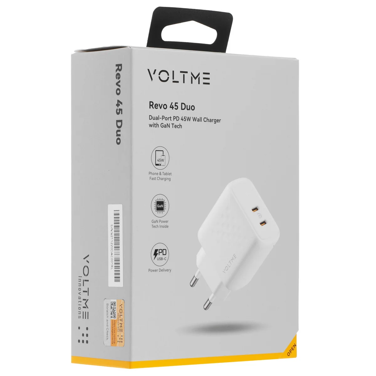 Адаптер VOLTME Revo Duo GaN 2xUSB-C 45W (White)