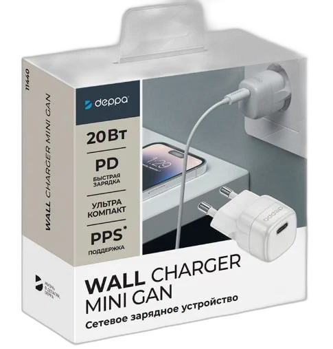 Адаптер Deppa GaN Mini USB-C 20W (White)