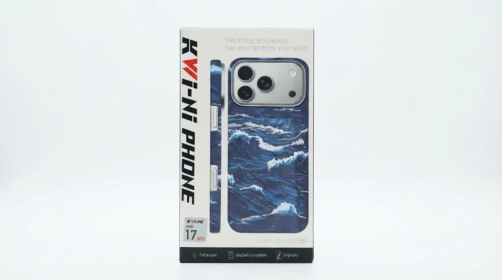Чехол Kwi-Ni с MagSafe для iPhone 17 Pro / 18 Pro под карбон волны синий