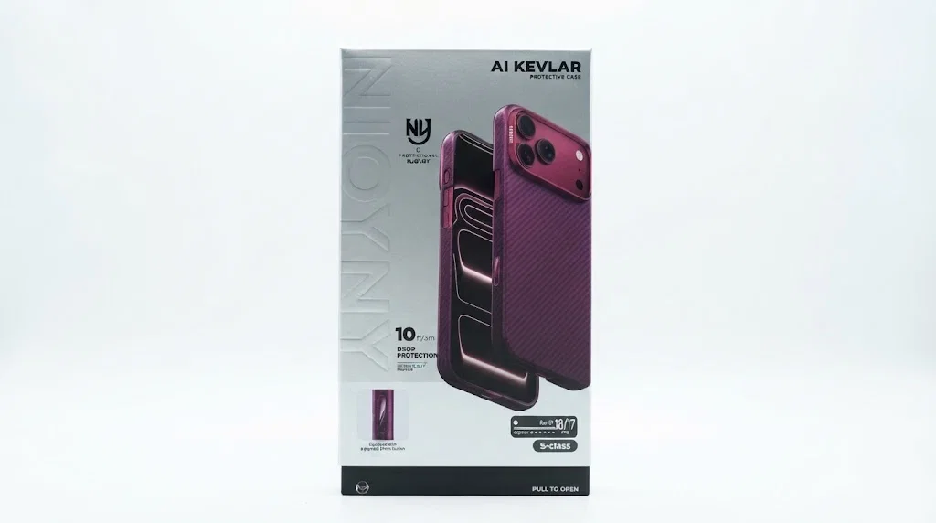 Чехол Njoyny с MagSafe для iPhone 17 Pro / 18 Pro под карбон (Burgundy)