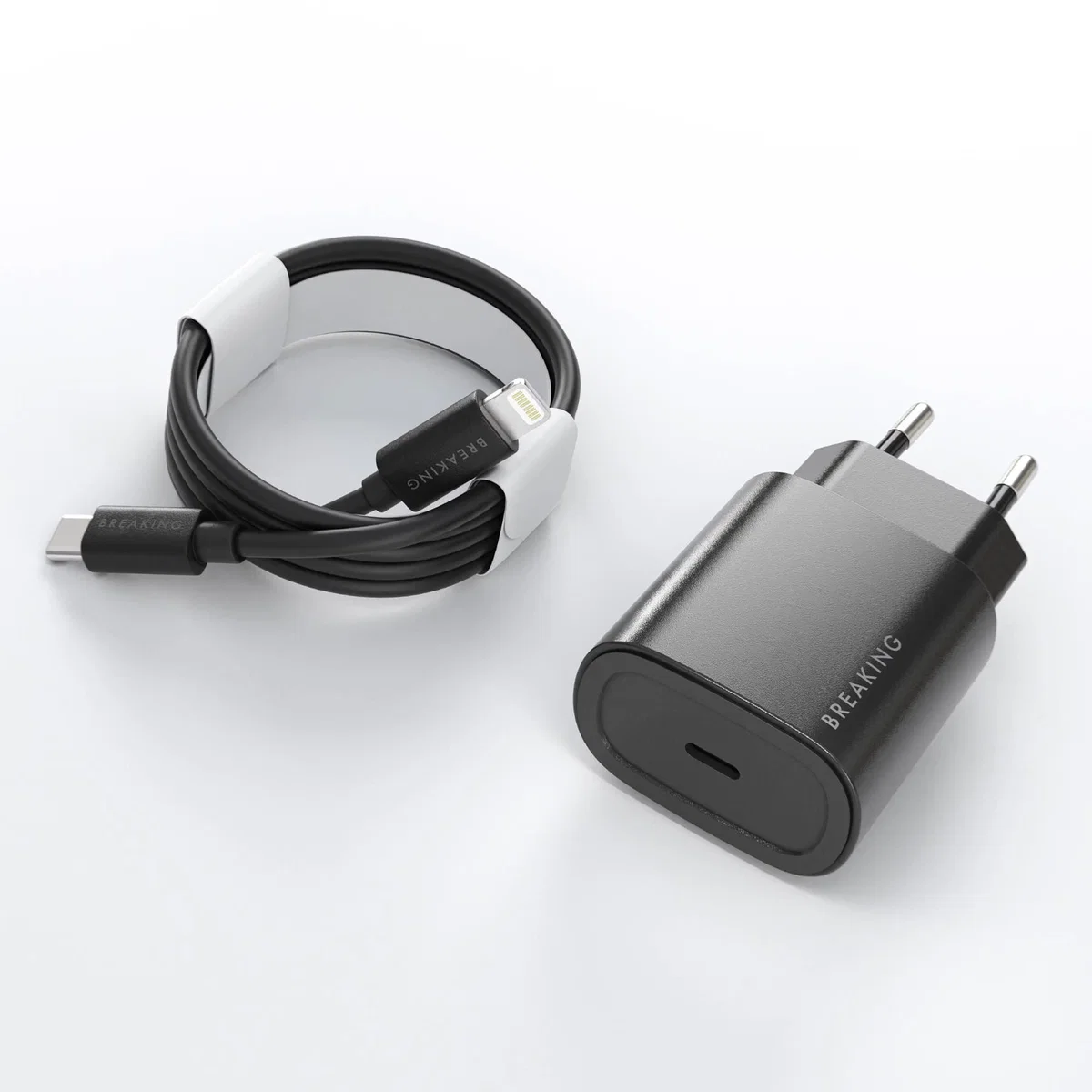 Адаптер Breaking P-07 USB-C 25W с кабелем Lightning 1m (Black)