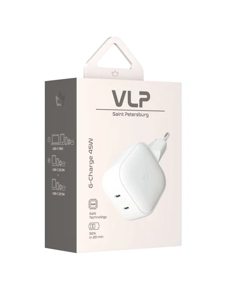 Адаптер VLP G-Charge 2xUSB-C 45W (White)