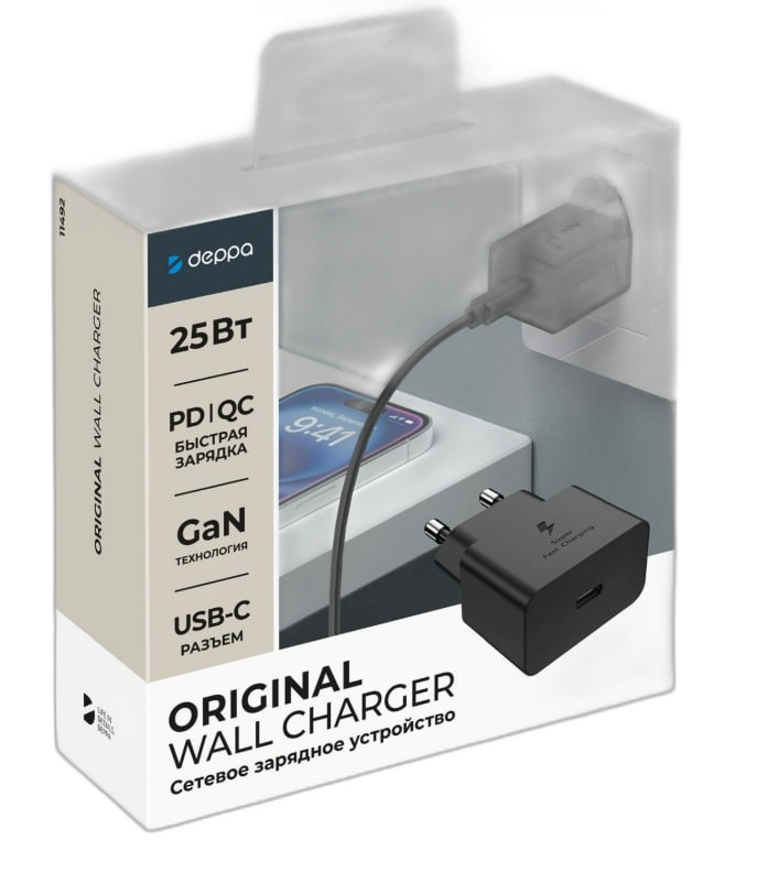 Адаптер Deppa Original S GaN USB-C 25W (Black)