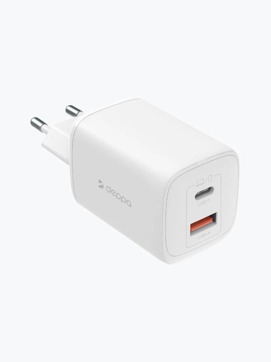 Адаптер Deppa Wall Charger GaN USB-A + USB-C 65W (White)