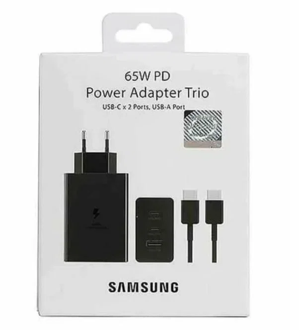 Адаптер Samsung 2xUSB-C + USB-A 65W с кабелем USB-C 1m (Black)