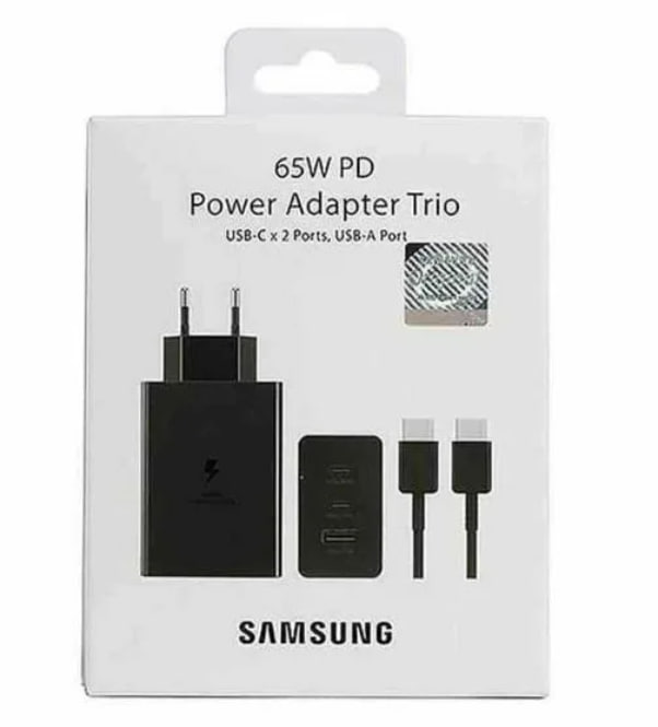 Адаптер Samsung 2xUSB-C + USB-A 65W с кабелем USB-C 1m (Black)