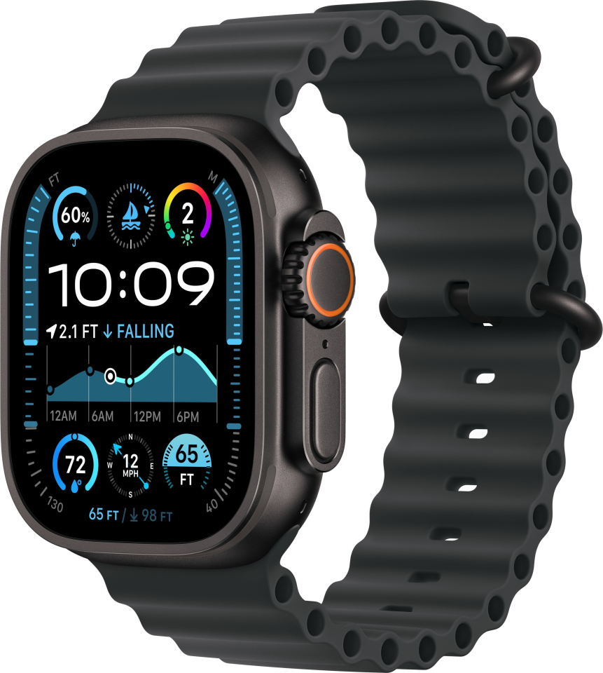 Apple Watch Ultra 2 2024 49mm Black Titanium Case with Black Ocean Band One Size